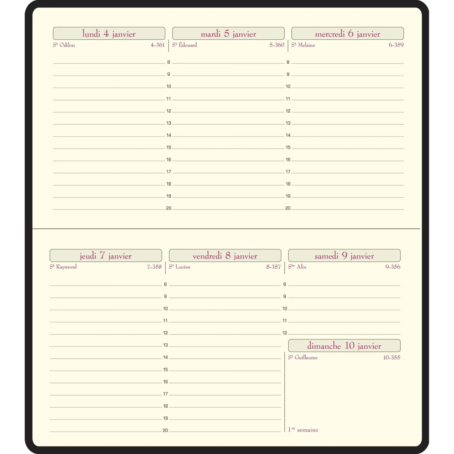 Recharge Agenda de poche Temporel 16 8,5 x 16 cm Semainier Janvier à Décembre 2026 - Tranche or