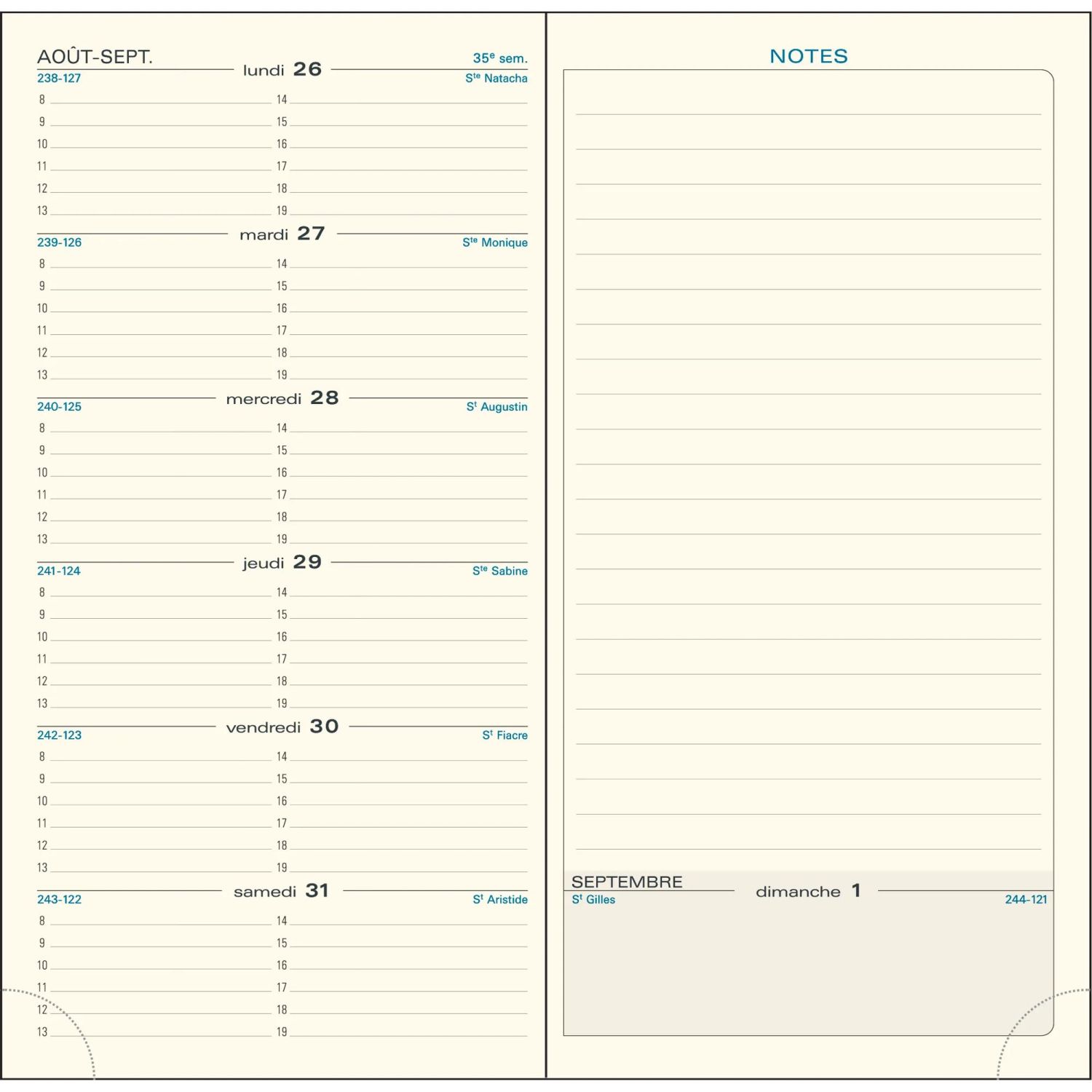 Recharge Agenda de poche Espace 17 9 x 17,5 cm Semainier Janvier à Décembre 2026 - Tranche or