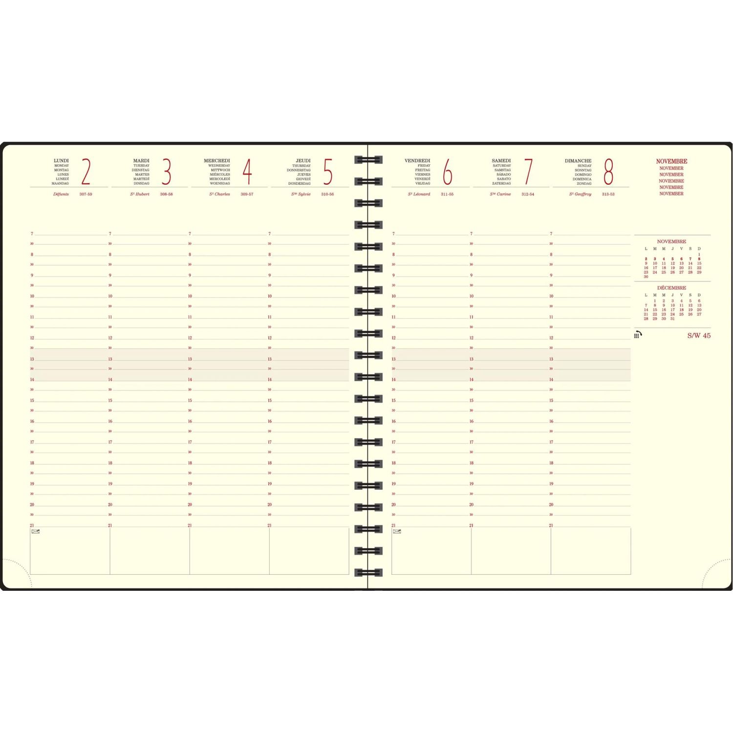 Recharge Agenda de bureau Eurotime 22S spiralé 18,5 x 22,5 cm Semainier Janvier à Décembre 2026
