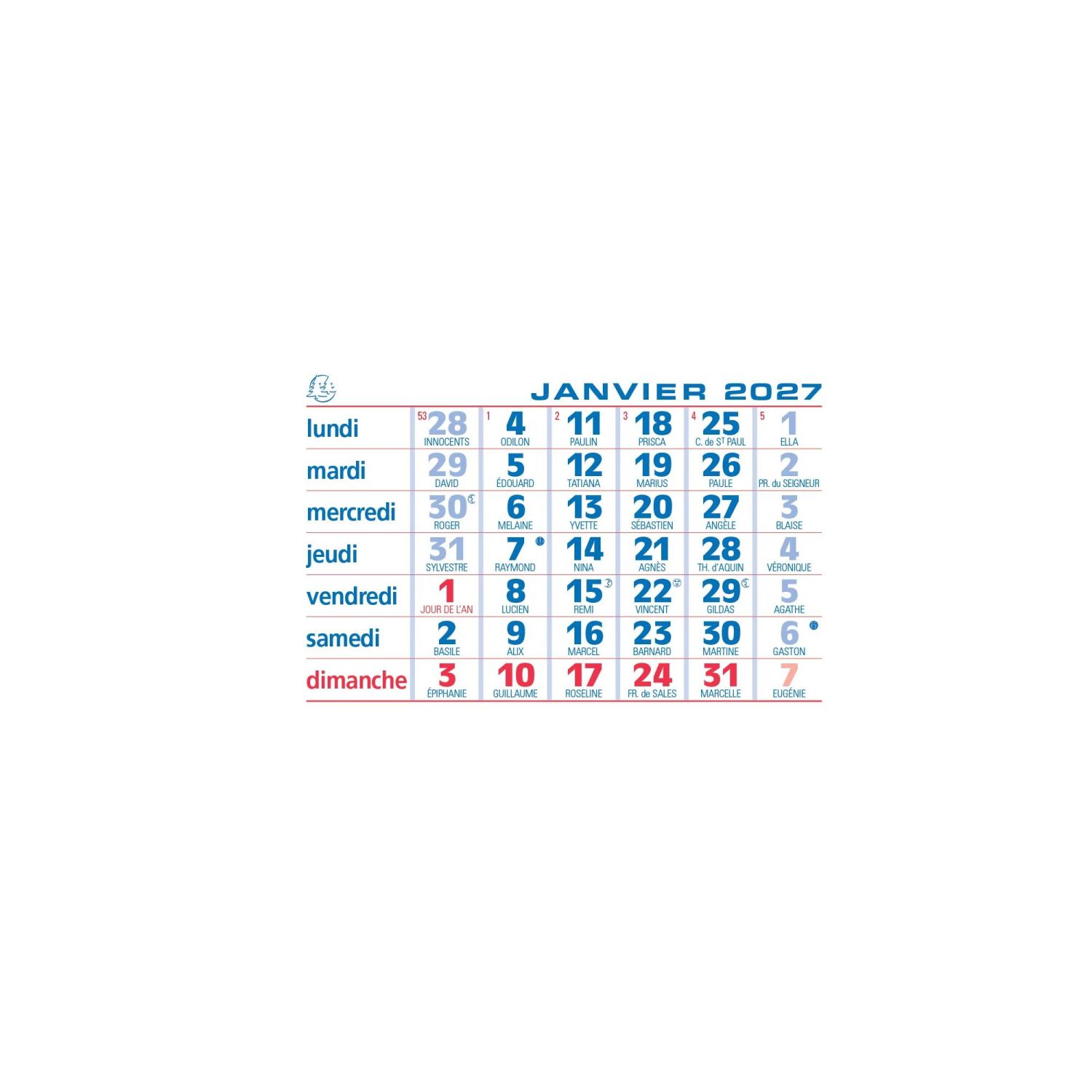 Recharge de feuillets mensuels 10,8 x 6,4 cm pour chevalet cartonné 13,5 x 10,5 cm 2027