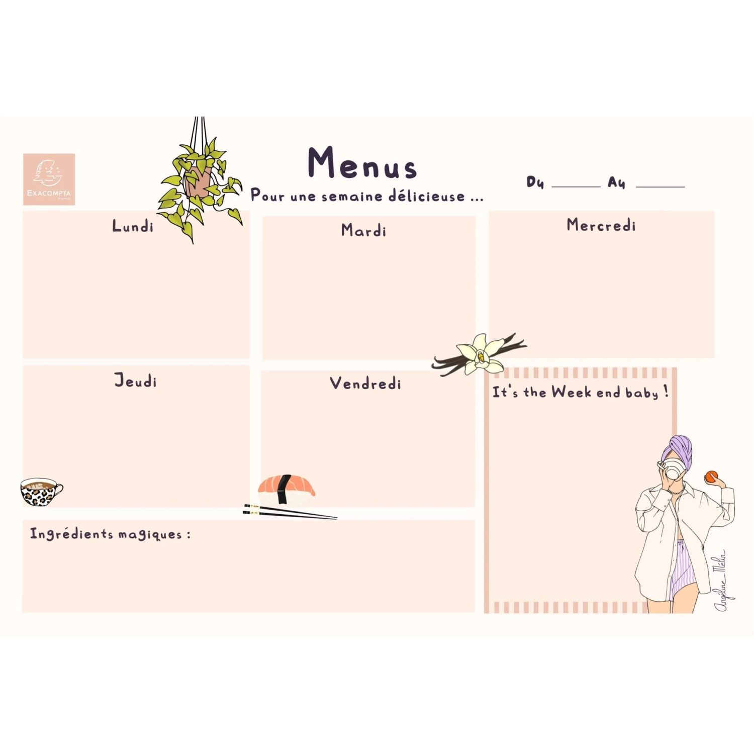 Hebdo Planner Angéline Melin Menu 26,5 x 18 cm