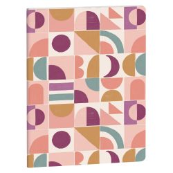Motifs géométriques et couleurs tendance inspirés du design rétro-chic, pour un carnet agrafé qui ne passe pas inaperçu.
