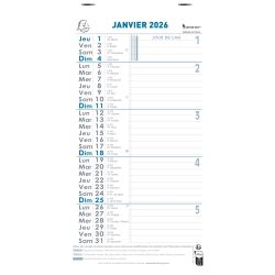 Calendrier bloc mensuel avec feuillets détachables sans support 15,5 x 28,5 cm 2026