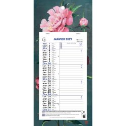 Calendrier mensuel Sophie Adde avec feuillets détachables 13 x 23 cm sur support plaque imprimée 16 x 33 cm 2027 Fleurs